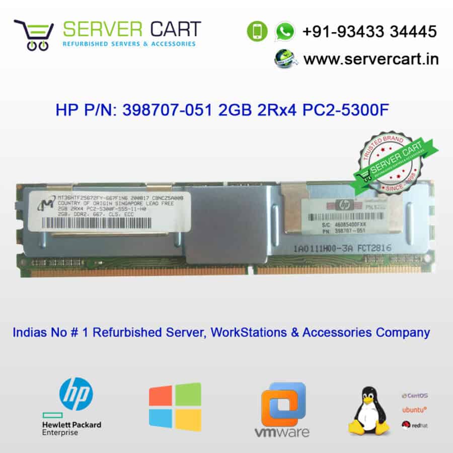 HP 2GB RAM 2RX4 DDR2-PC2-5300F Memory 398707-051 - ServerCart