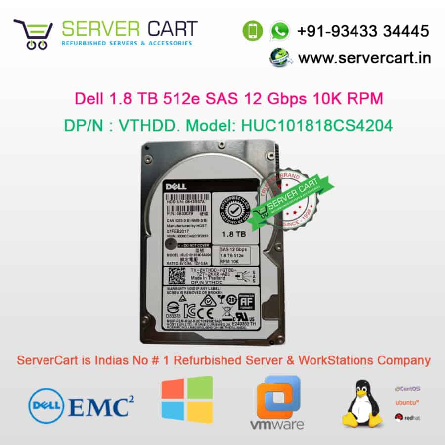 Dell 1 8TB SAS 10K RPM Hard Drive VTHDD P N 0B33079
